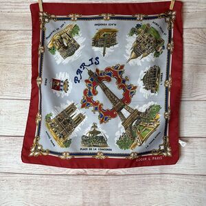 Vintage Roger L Lahmy  Paris Eiffel Tower Scarf Hair Head Wrap Neck Tie Italy
